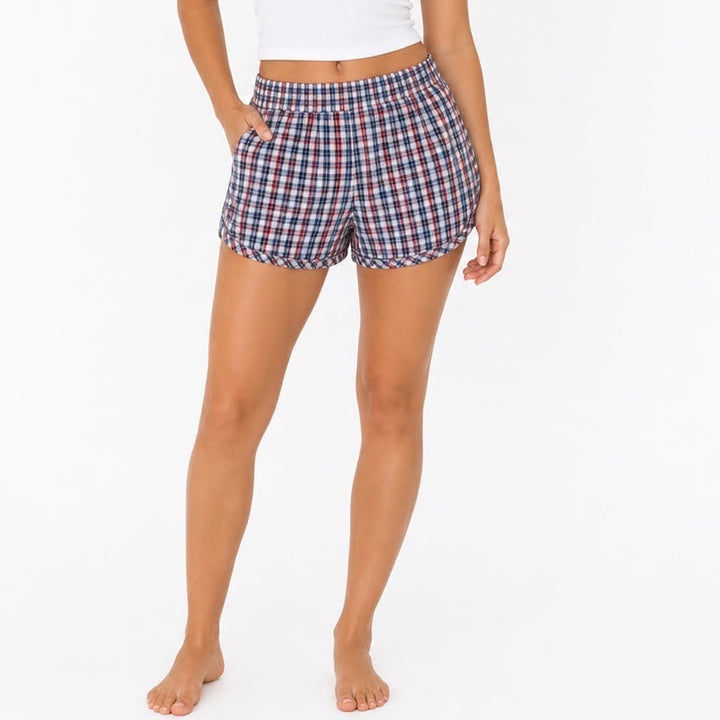 Vinyl Icons Red White Blue Plaid Cotton Lounge Shorts Womens Medium