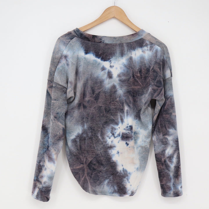 21 Saints Top Womens S Blue Tie Dye V-Neck Long Sleeve Excellent