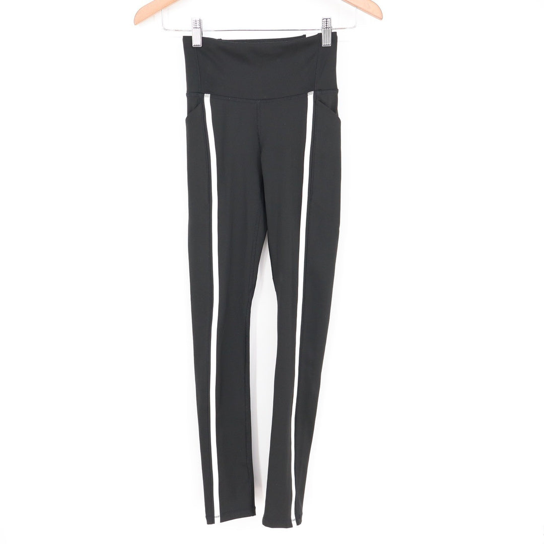 DSG Womens Activate 7/8 Leggings Pure Black White Stripe Pockets XS NEW