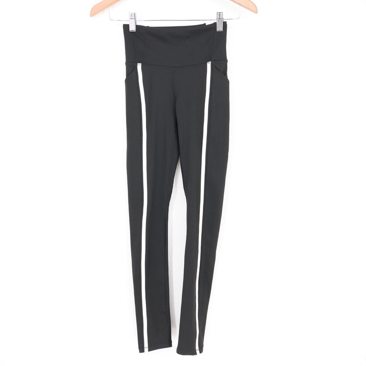 DSG Womens Activate 7/8 Leggings Pure Black White Stripe Pockets XS NEW