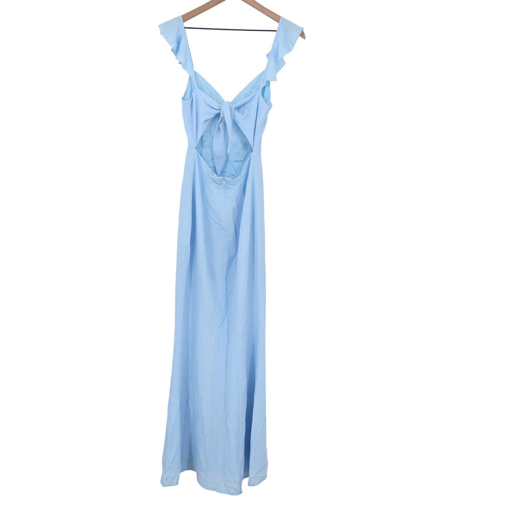 Showpo More Than This Midi Dress Light Blue Ruffle Strap Thigh Split US 0