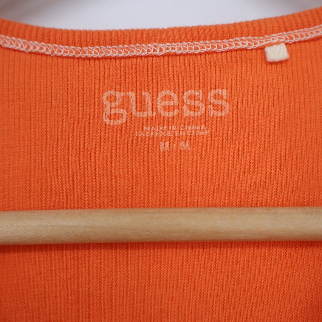 Guess Womens Ribbed Tank Top Orange Scoop Neck Slim Fit Sleeveless Size M