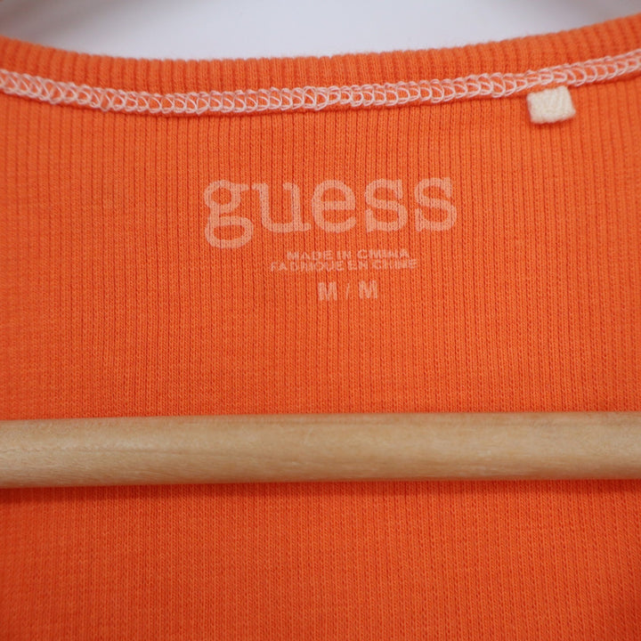 Guess Womens Ribbed Tank Top Orange Scoop Neck Slim Fit Sleeveless Size M
