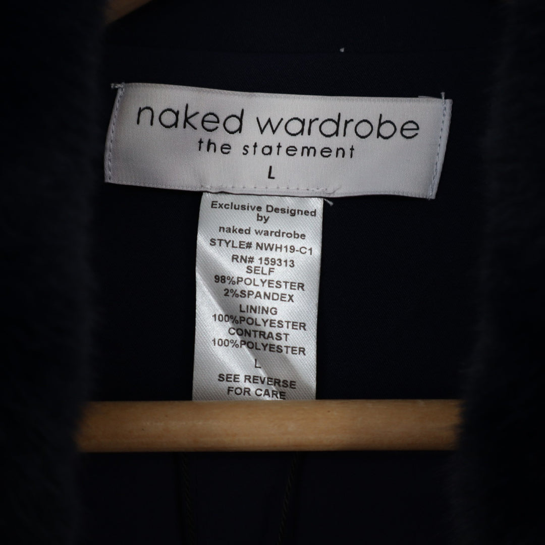 Naked Wardrobe The Statement Trench Coats Womens L Navy Shawl Collar Long Sleeve