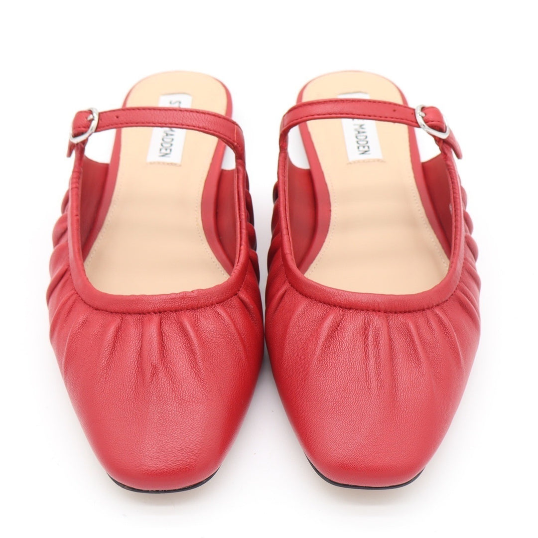Steve Madden Gisele Red Leather Ruched Mary Jane Flat Mules Womens 8.5M