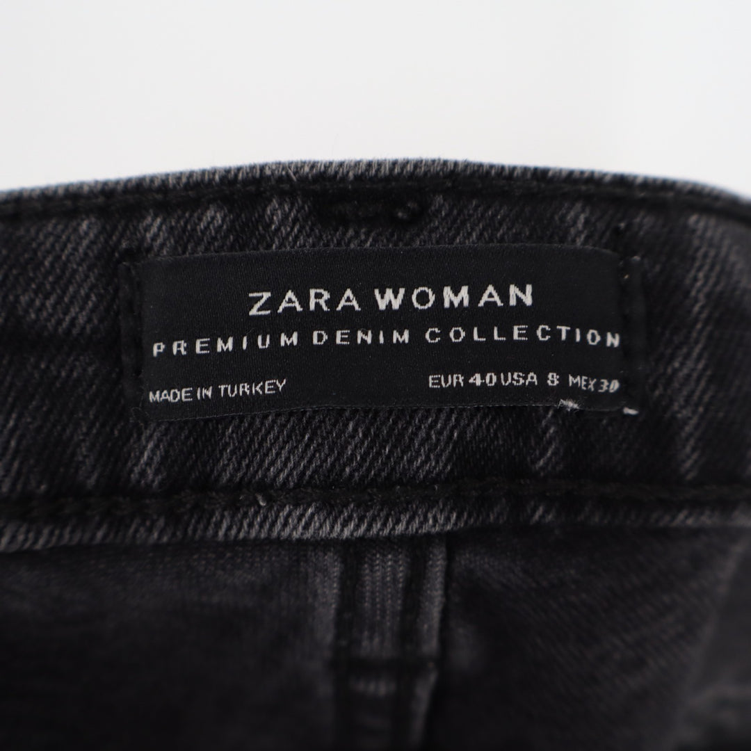 Zara Jeans Womens 8 Black Premium Denim Distressed Step Raw Hem Low Rise Skinny