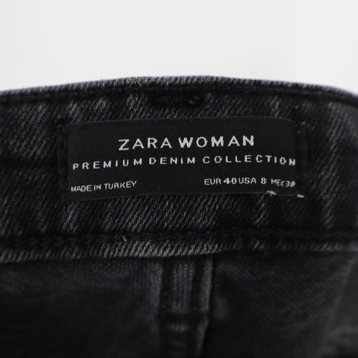 Zara Jeans Womens 8 Black Premium Denim Distressed Step Raw Hem Low Rise Skinny