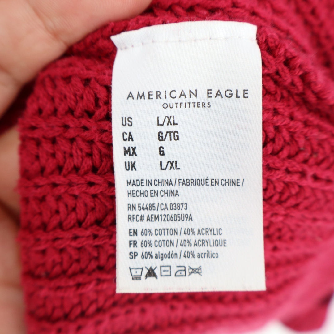 American Eagle Outfitters Sweater Women L/XL Red Ribbed Knit Oversized Mock Neck