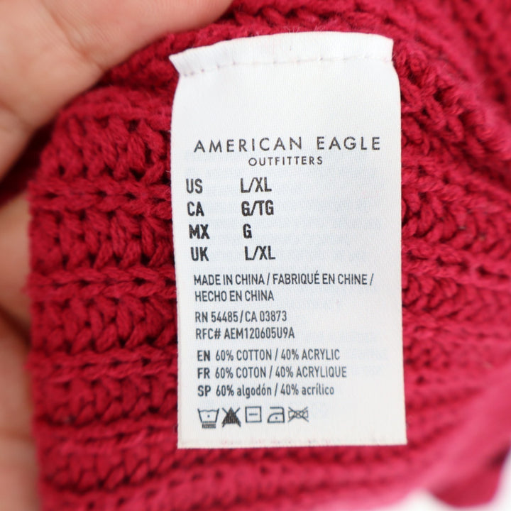 American Eagle Outfitters Sweater Women L/XL Red Ribbed Knit Oversized Mock Neck