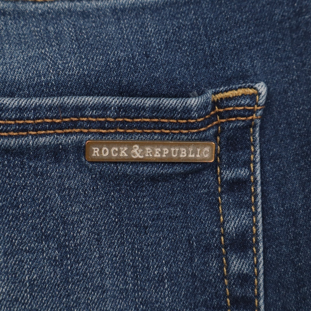Rock & Republic Cuffed Shorts Womens 8 Blue Medium Wash Denim Cotton Frayed Hem