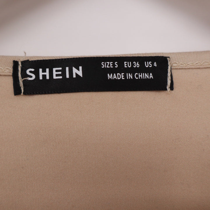 SHEIN Beige Twisted Front Long Sleeve Crop Top Sweetheart Neck Slim Fit Small