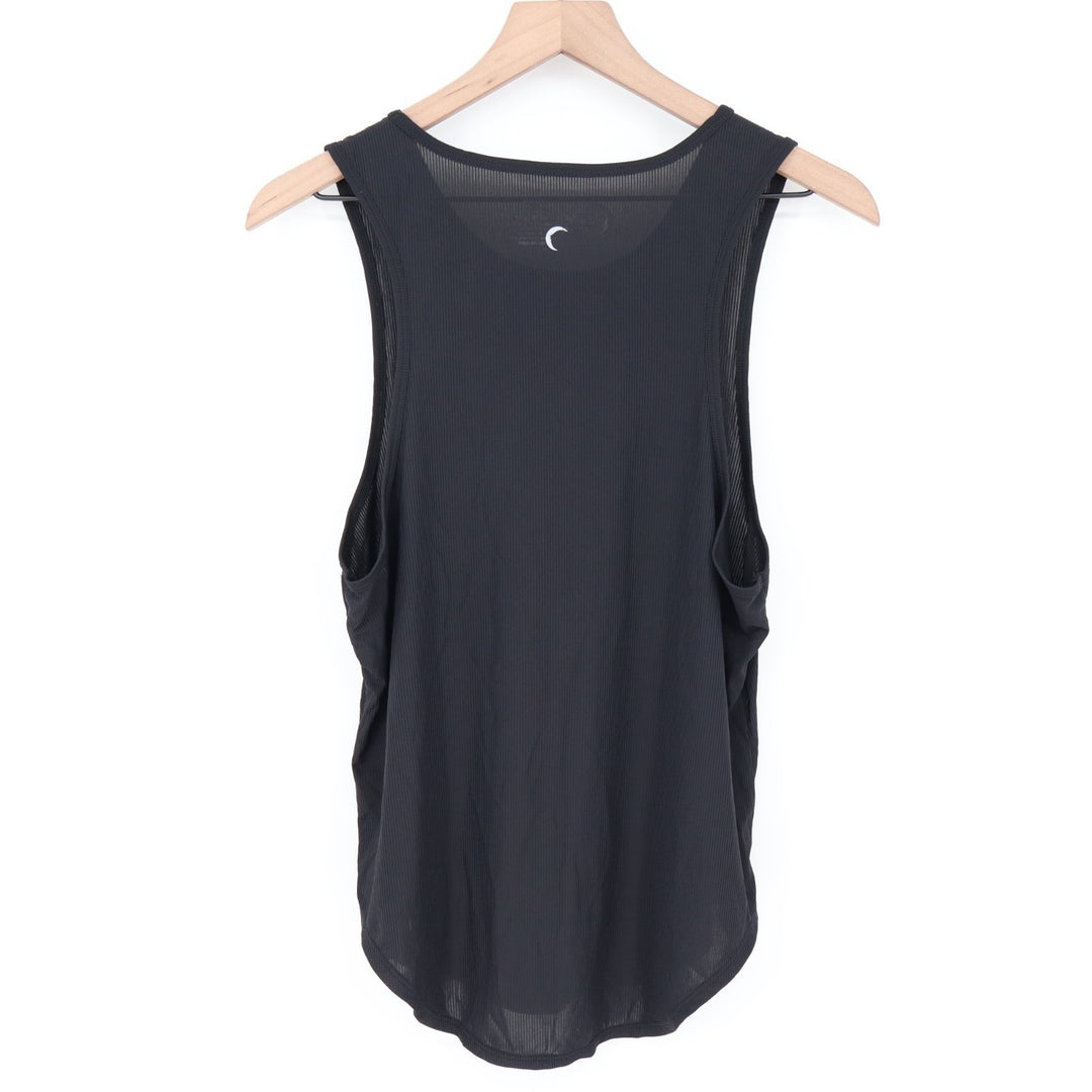 Zyia Active Composition Tank Top Women L Black Ribbed Knit Round Neck Curved Hem