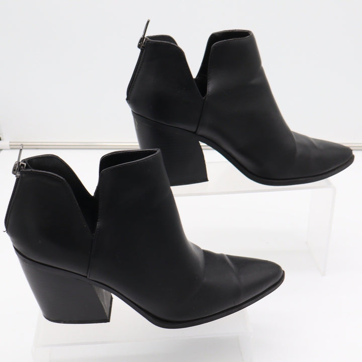 Soda Womens Black Pointed Toe Side Cutout Block Heel Ankle Booties Size 8.5