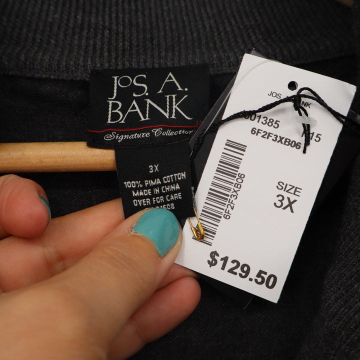 Jos. A. Bank Sweater Mens 3X Charcoal Gray Wool Tight Knit 1/4 Zip Long Sleeve