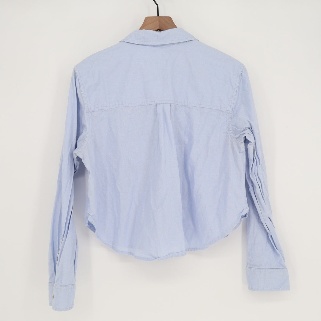 Universal Thread Womens Light Blue Cotton Linen Cropped Button Down Shirt L