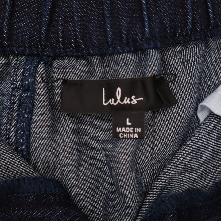 Lulus Denim Skirt Womens L Dark Wash Blue Side Slit Elastic Back Excellent