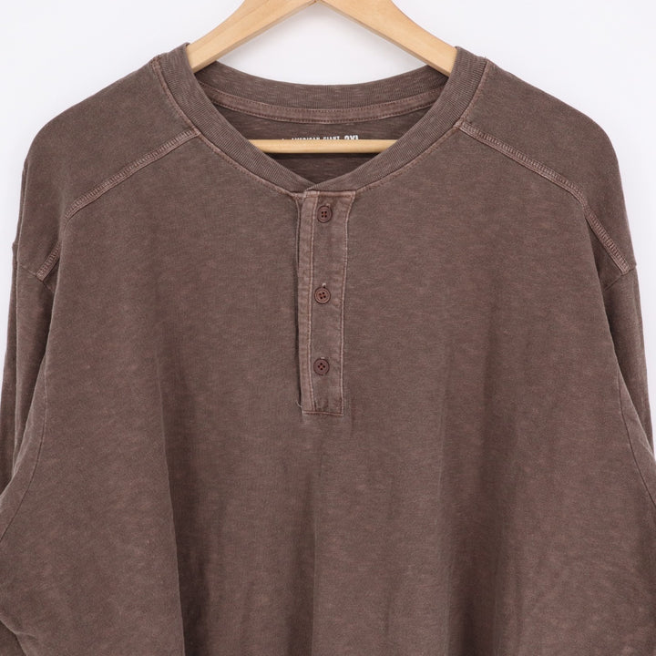American Giant Broken-In Premium Slub T-Shirt Mens 2XL Brown Cotton Henley Neck