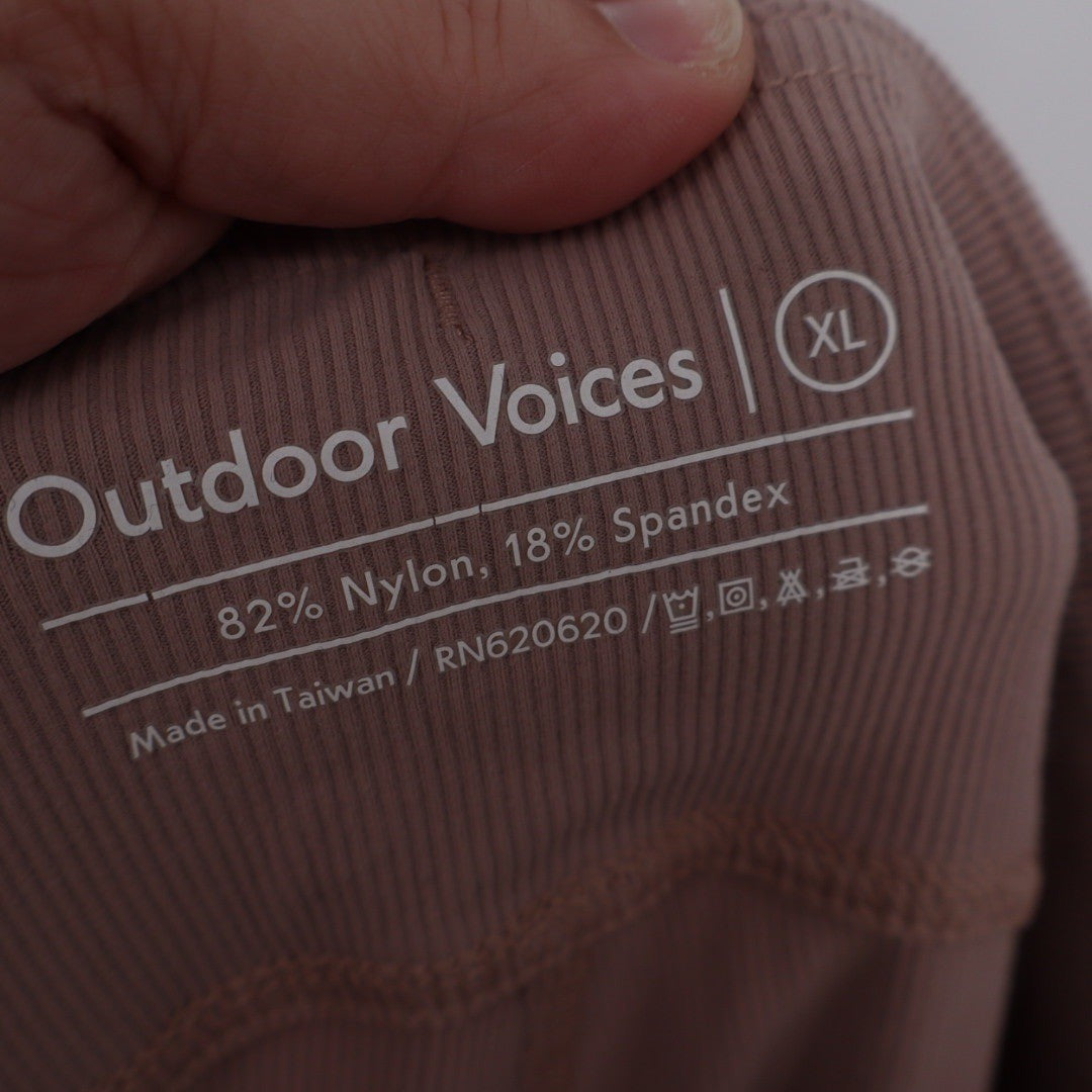 Outdoor Voices Ribbed Flare Leggings Pants Taupe XL