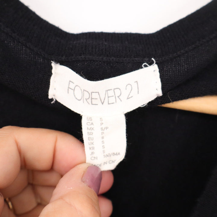 Forever 21 Womens Black V-Neck Button Front Long Sleeve Cardigan Sweater Size S