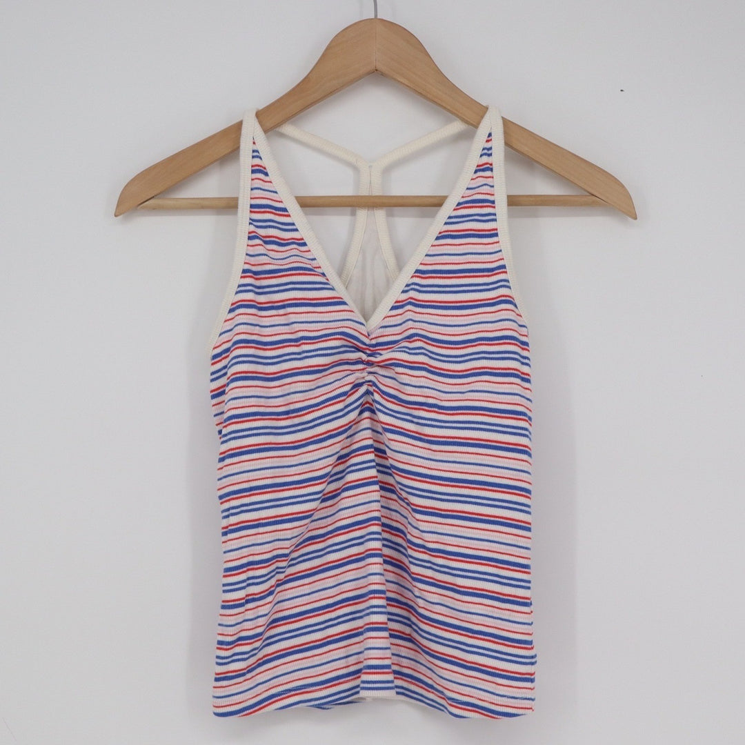 Old Navy Womens Medium Red White Blue Striped Ribbed V-Neck T-Back Tank Top
