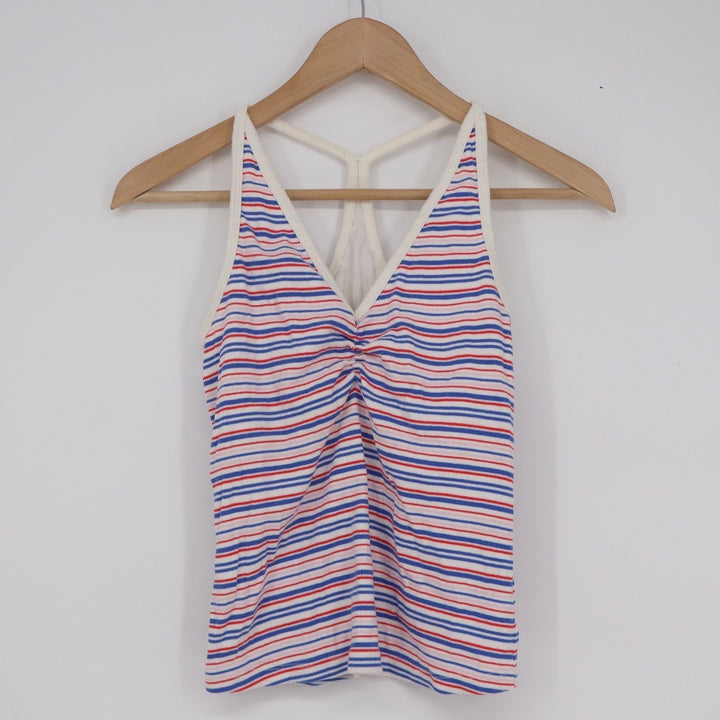 Old Navy Womens Medium Red White Blue Striped Ribbed V-Neck T-Back Tank Top