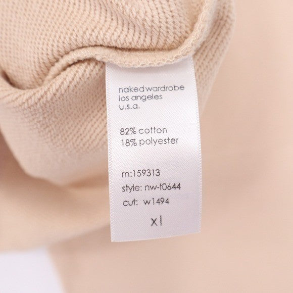 Naked Wardrobe Cropped Sweatshirt Tan Beige Raw Hem XL