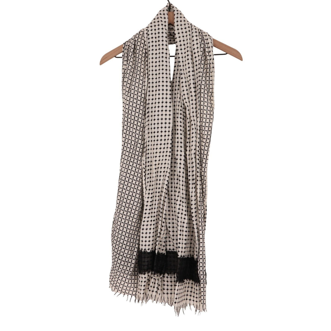 Scarf Womens Black White Check Polka Dot Pattern Fringed Edges Neck Warmer