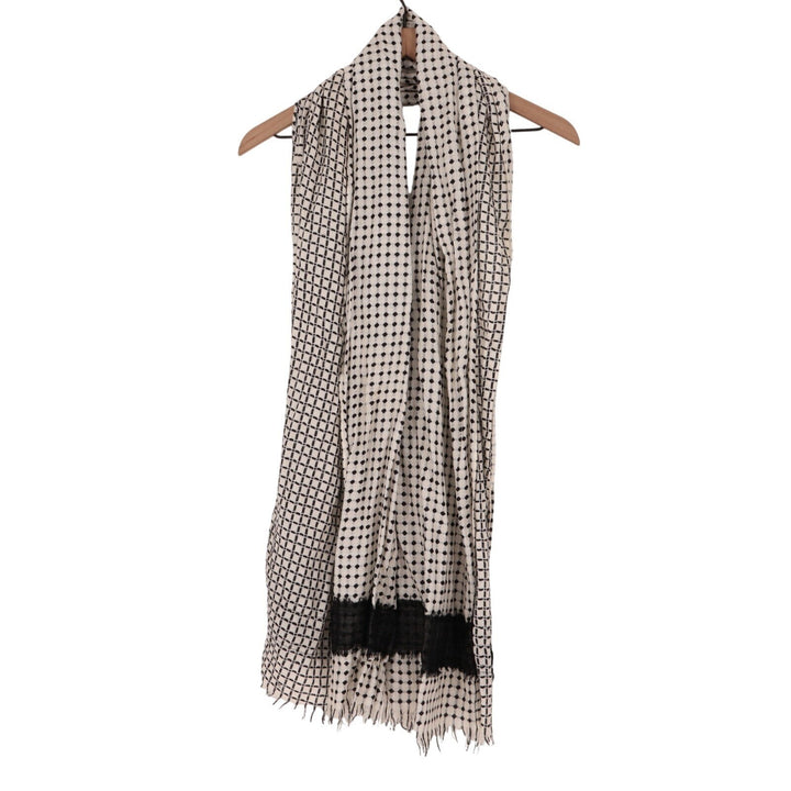 Scarf Womens Black White Check Polka Dot Pattern Fringed Edges Neck Warmer