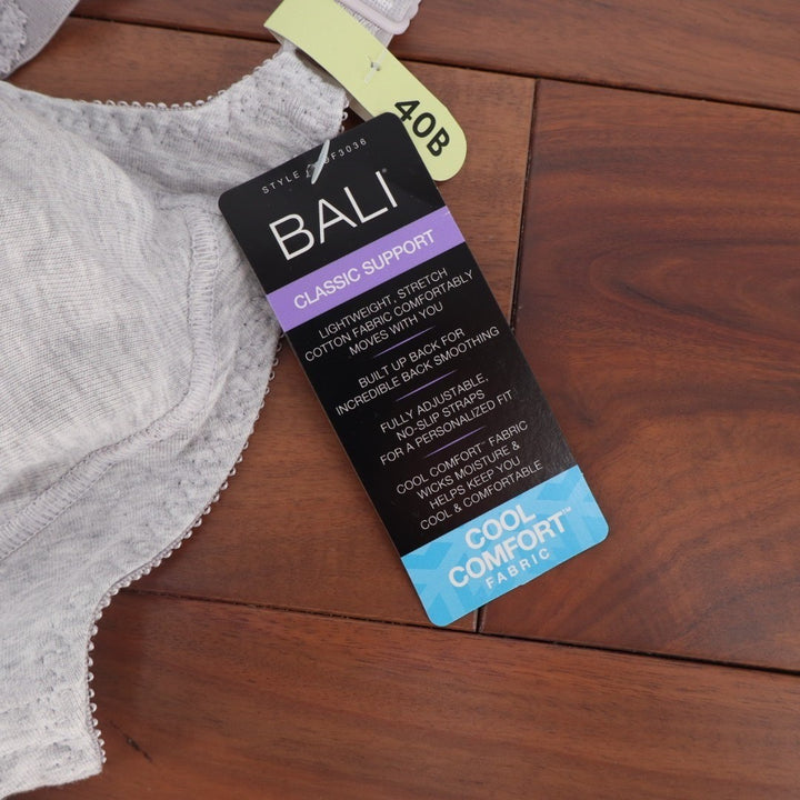 Bali Double Support Cotton Blend Wireless Bra Womens 40B Heather Gray Stretch