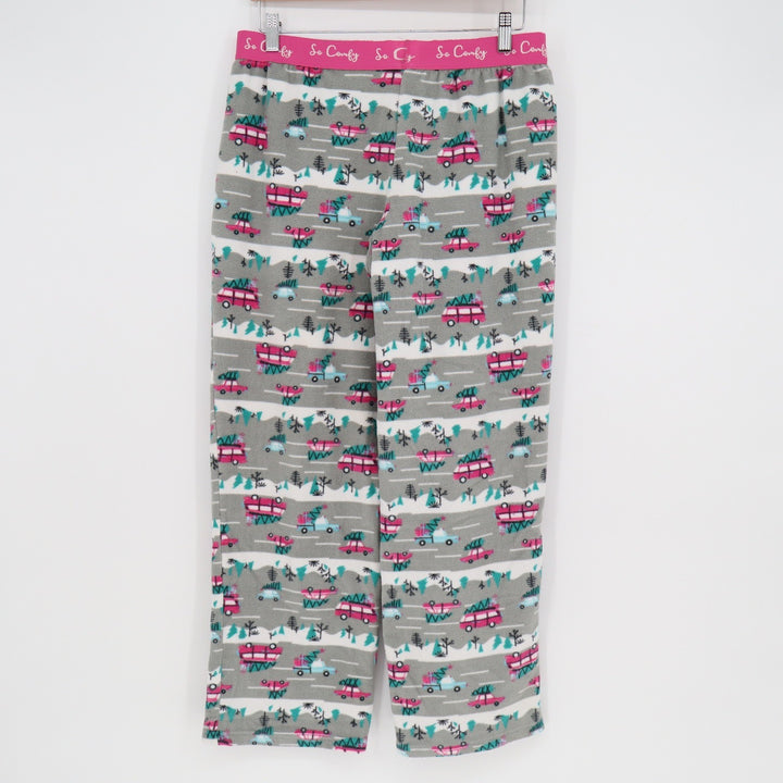 So Comfy Christmas Pajama Pants Small Gray Pink Car Tree Fleece Lounge Bottoms