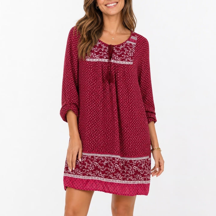 Old Navy Women's Burgundy Floral Mixed Print Tassel Shift Dress Medium