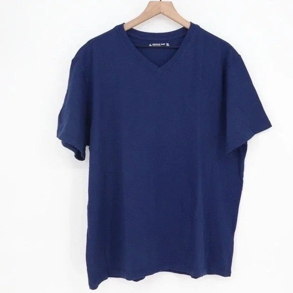 American Giant Premium Slub T-Shirt Mens L Navy Cotton Knit V-Neck Short Sleeve