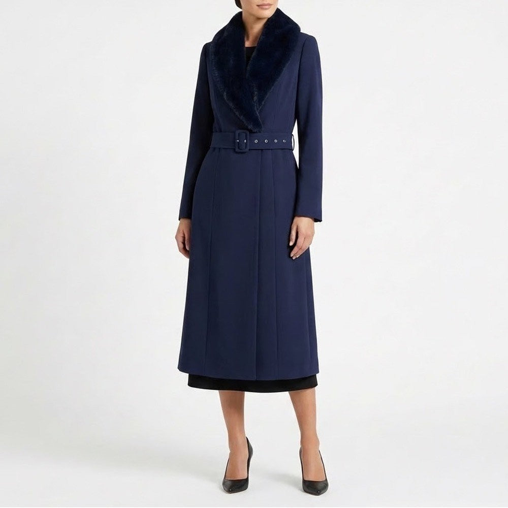 Naked Wardrobe The Statement Trench Coat Womens XS Navy Shawl Collar Long Sleeve
