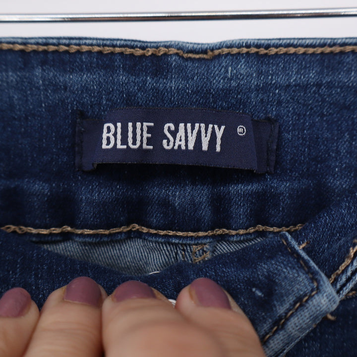 Blue Savvy Distressed Skinny Jeans Womens 14 Medium Wash Ripped Frayed Denim