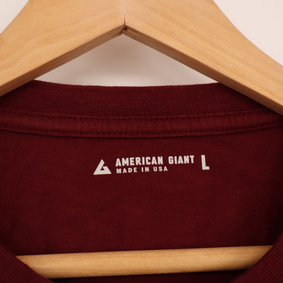 American Giant Long Sleeve Pocket Tee Men Large Maroon Cotton Crew Neck Everyday