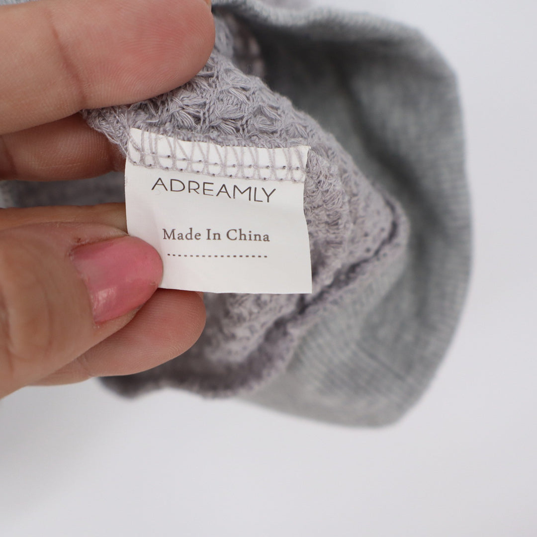 ADREAMLY Waffle Knit Top Womens Large Gray V-Neck Long Sleeve Relaxed Excellent