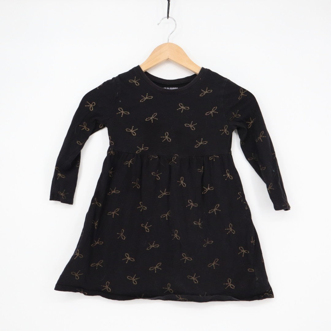 Old Navy Fit & Flare Dress Toddler 5T Black Allover Bow Print Cotton Pleated