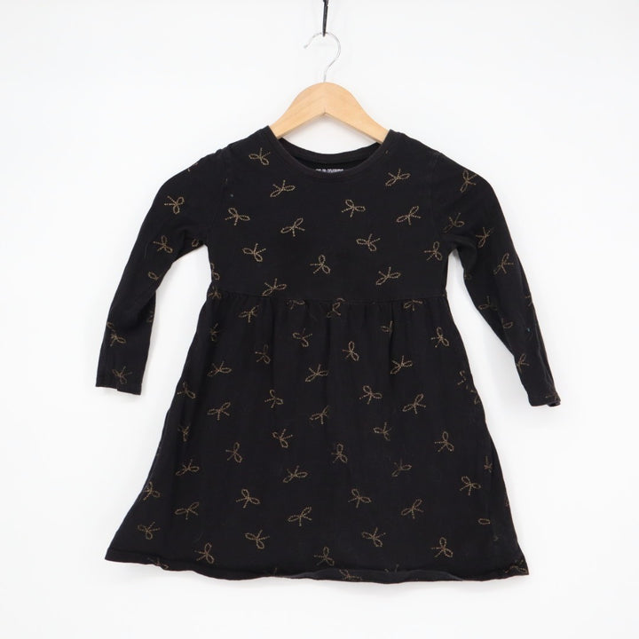 Old Navy Fit & Flare Dress Toddler 5T Black Allover Bow Print Cotton Pleated