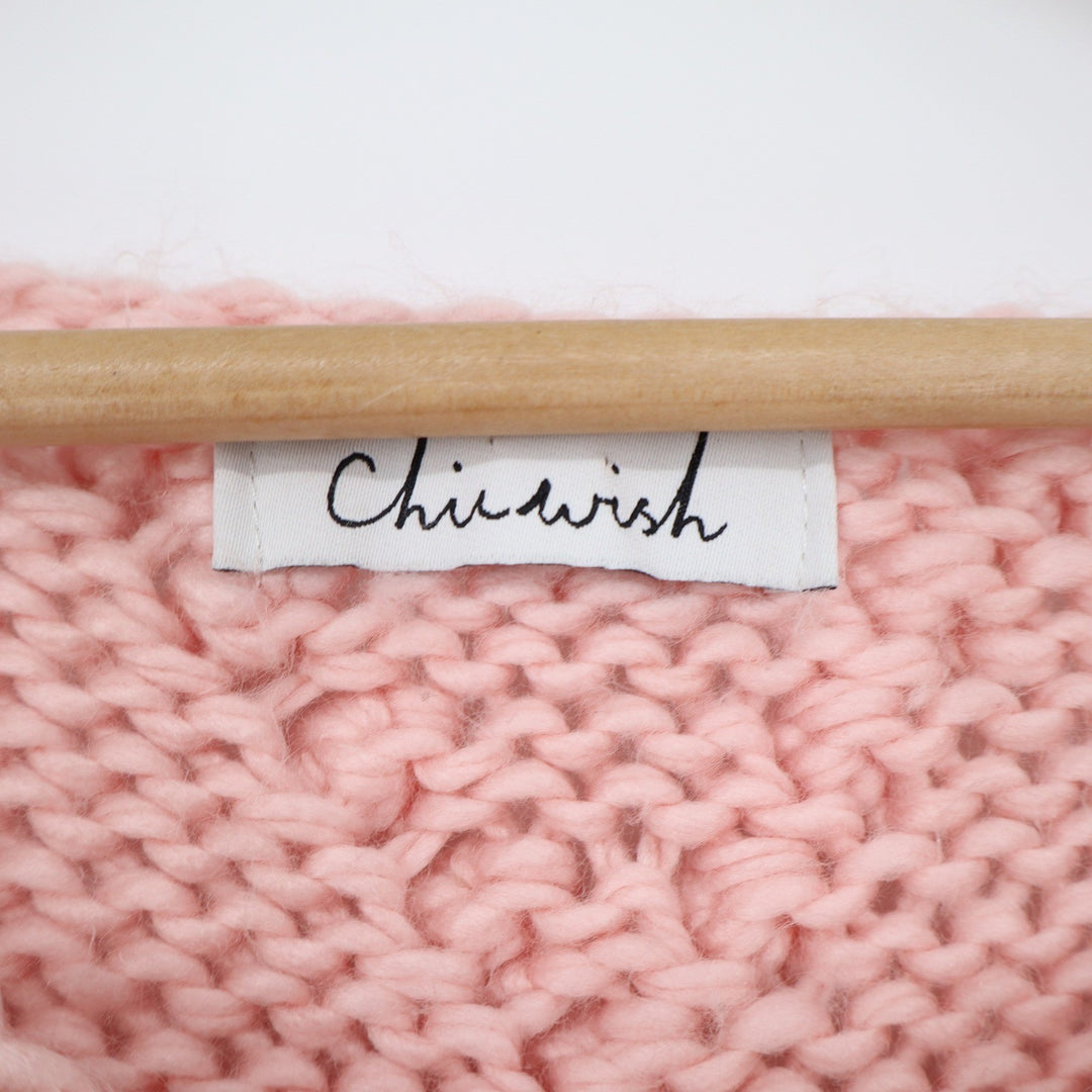 Chicwish Wool Sweater Women's Heart Pom Pom Pink Chunky Knit Excellent