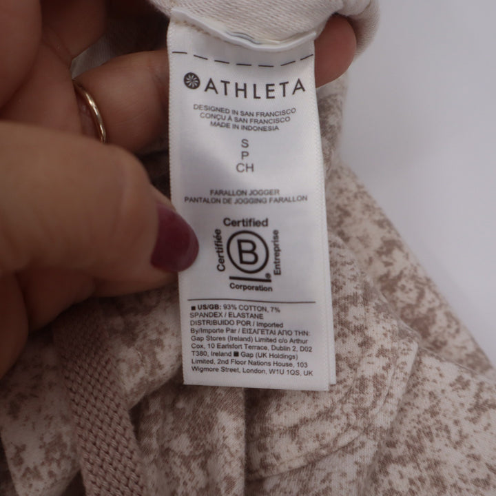 Athleta Farallon Jogger Pants Tan White Printed Organic Cotton Womens Small S