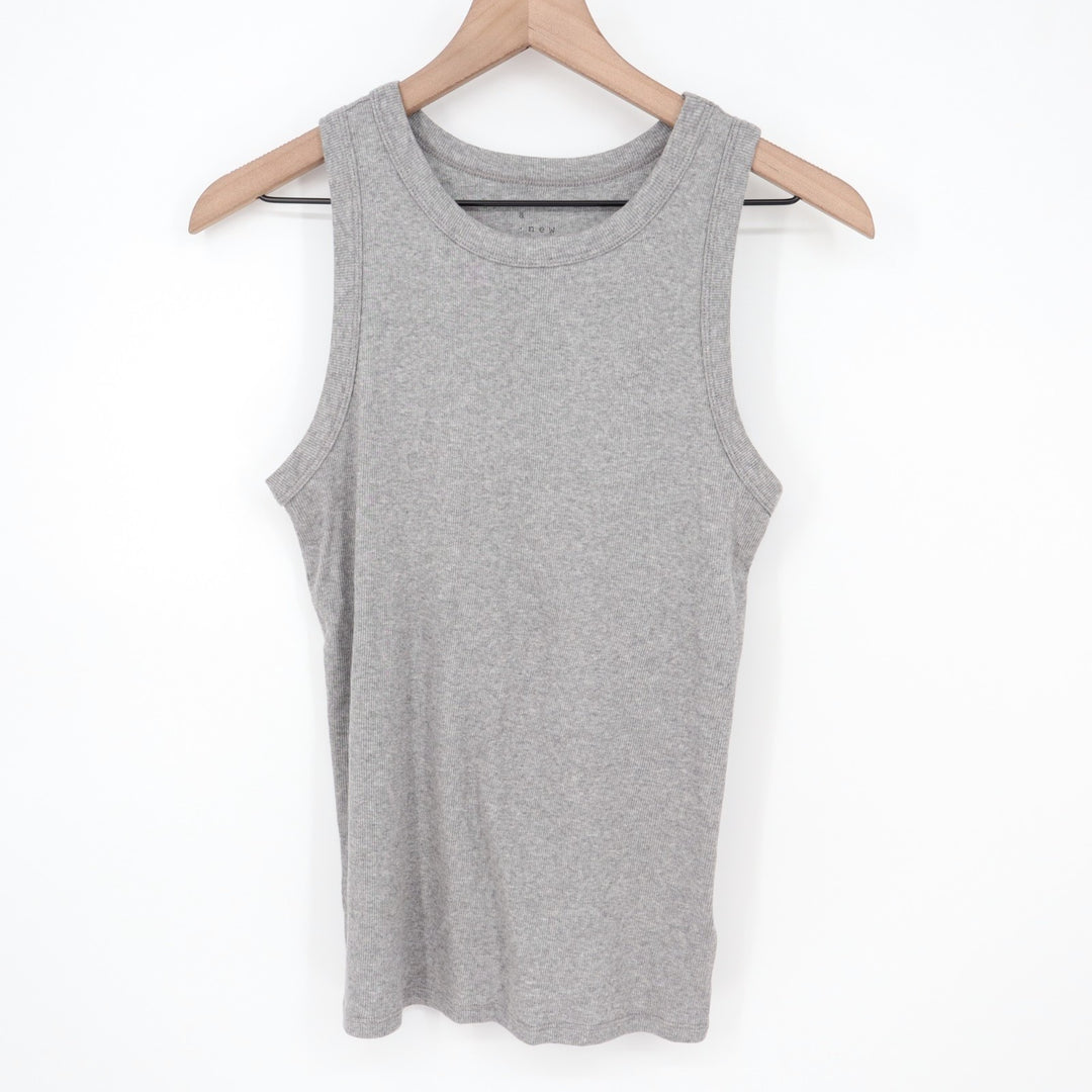 A New Day Tank Top Womens Large Heather Gray Ribbed Knit Yoga Running Round Neck