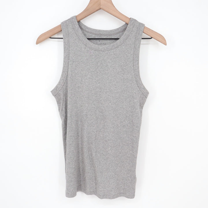 A New Day Tank Top Womens Large Heather Gray Ribbed Knit Yoga Running Round Neck
