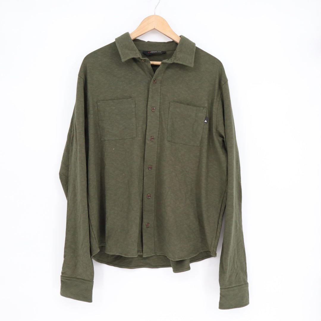 American Giant Premium Slub Shirt Mens Large Olive Cotton Back Yoke Button Up
