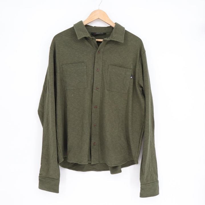 American Giant Premium Slub Shirt Mens Large Olive Cotton Back Yoke Button Up