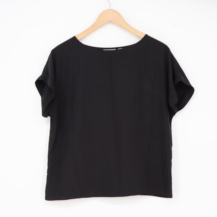 Halogen Blouse Womens S Black Short Sleeve Cuffed Minimalist Excellent