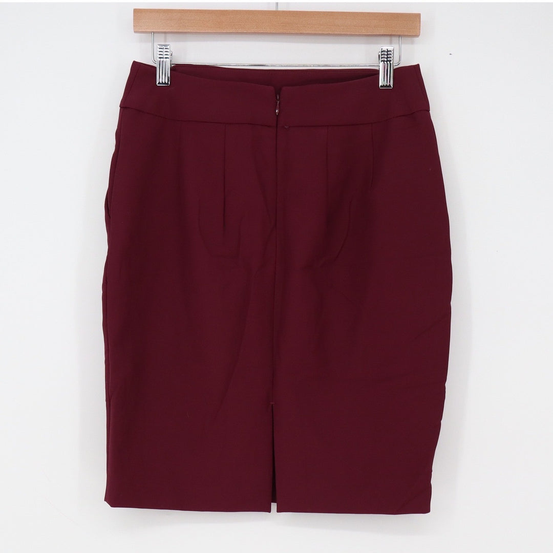 Express Pencil Skirt Womens 6 Solid Burgundy Stretch Back Zip Office Excellent