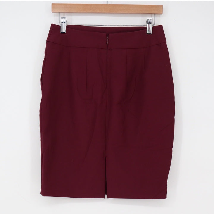 Express Pencil Skirt Womens 6 Solid Burgundy Stretch Back Zip Office Excellent