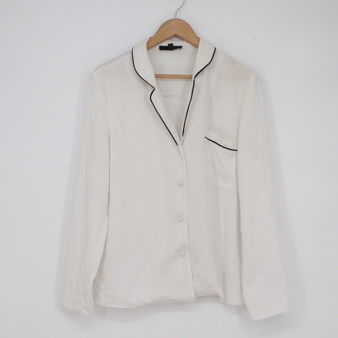 Missguided Womens White Pajama Style Button Down Shirt Contrast Piping Size 8
