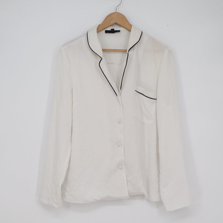 Missguided Womens White Pajama Style Button Down Shirt Contrast Piping Size 8
