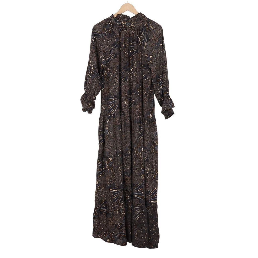 Paani Kristy Tiered Maxi Dress Black Gold Abstract Dot Tassel Tie Mens Size M